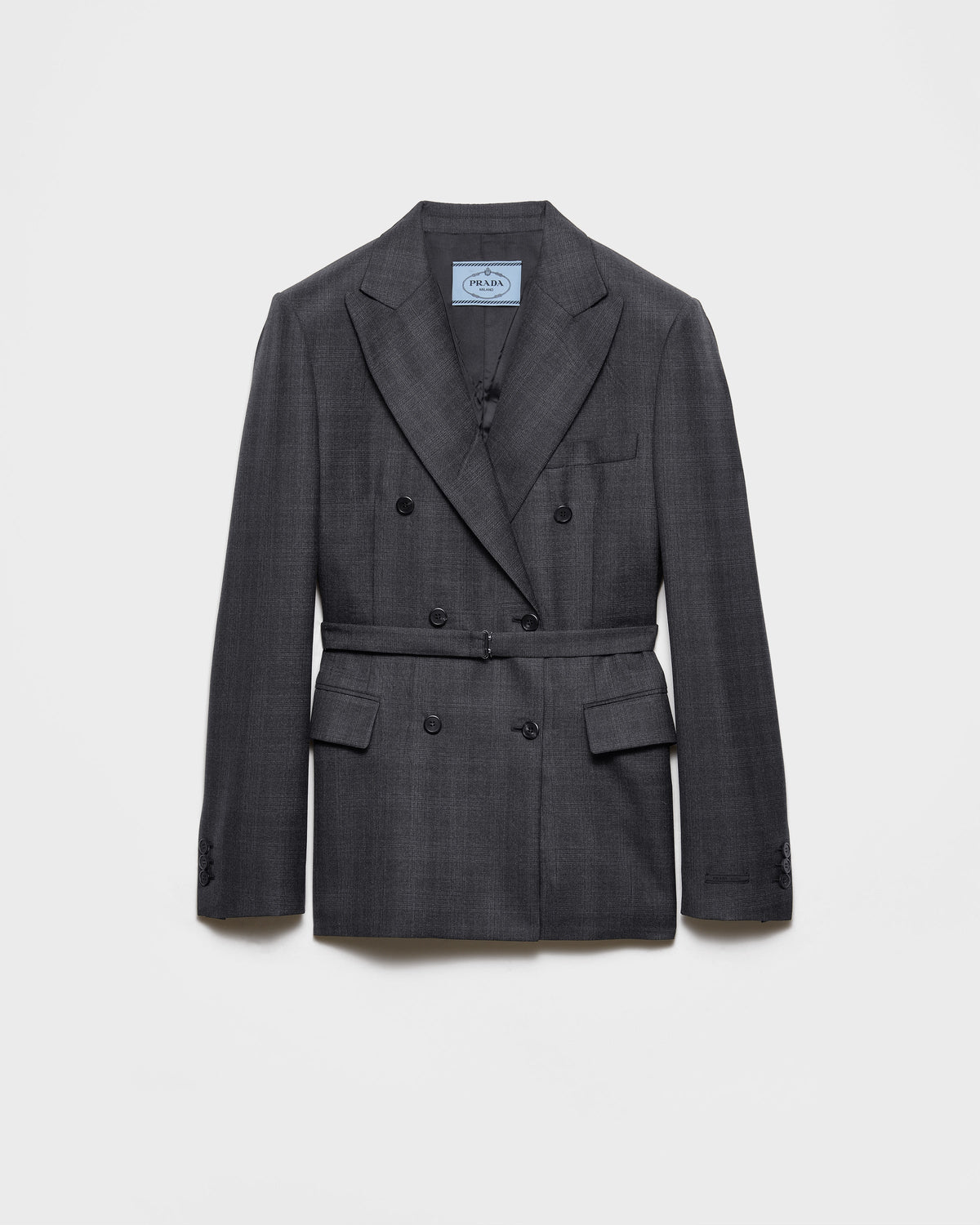 Veste croisée en laine à carreaux - Gris Anthracite