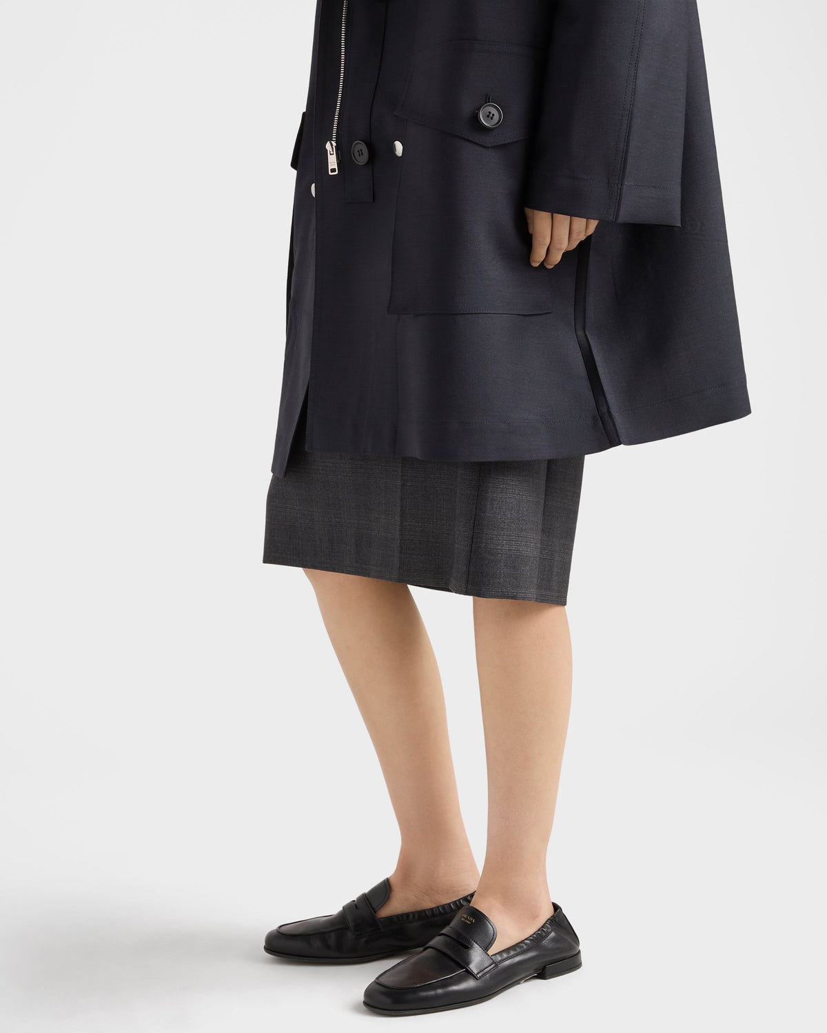 Manteau droit en mohair de chevreau et gabardine Re-Nylon - Bleu