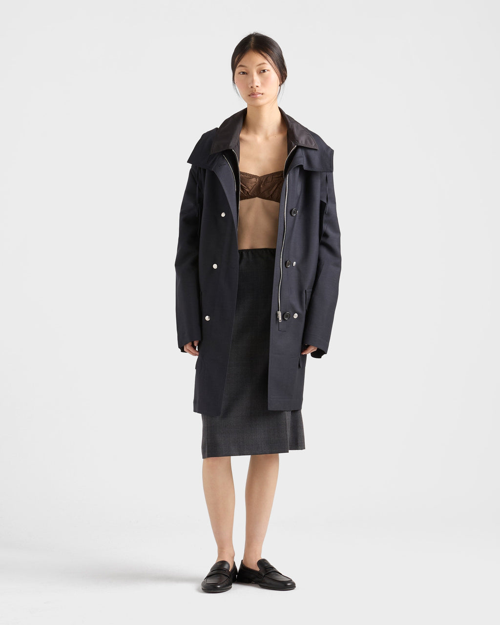 Manteau droit en mohair de chevreau et gabardine Re-Nylon - Bleu