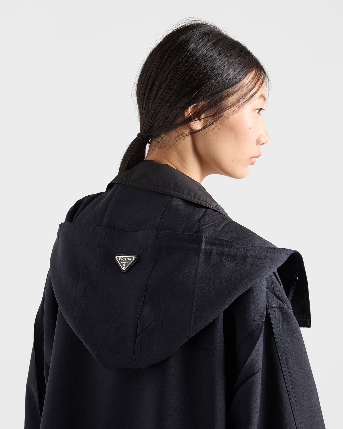 Manteau droit en mohair de chevreau et gabardine Re-Nylon - Bleu