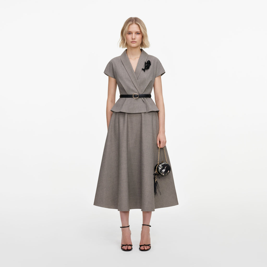 Robe mi-longue en twill à broche Marron - Marron