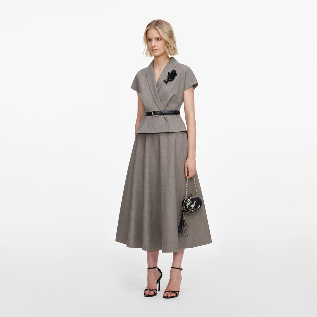 Robe mi-longue en twill à broche Marron - Marron