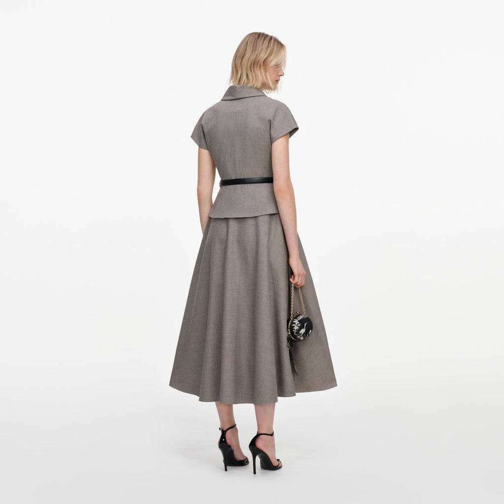 Robe mi-longue en twill à broche Marron - Marron
