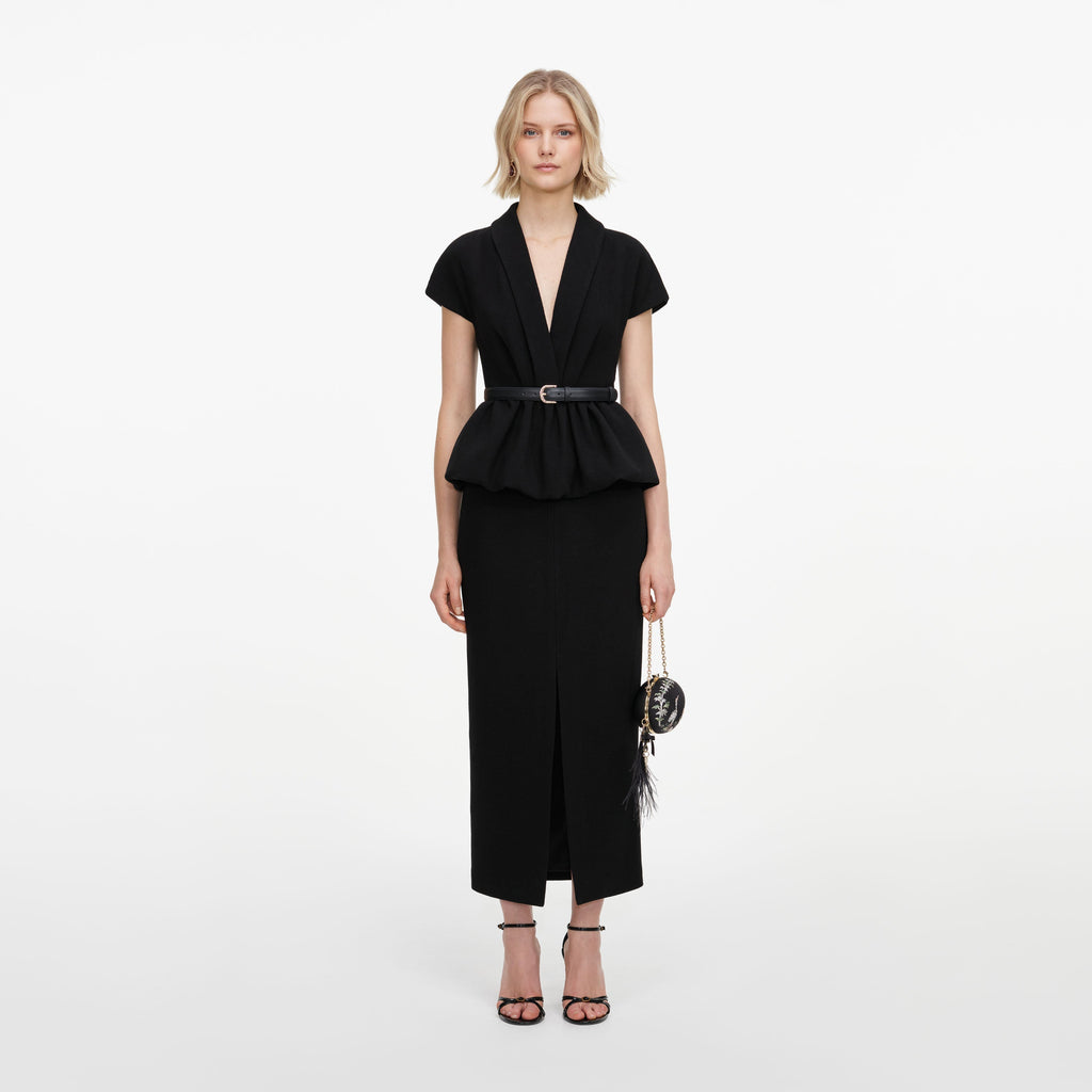 Robe mi-longue en crêpe à basque Noir - Noir
