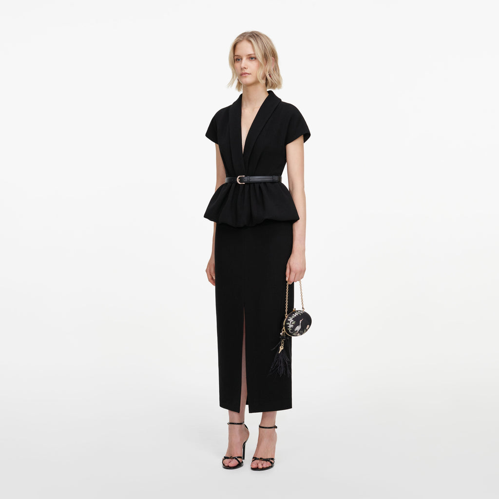 Robe mi-longue en crêpe à basque Noir - Noir