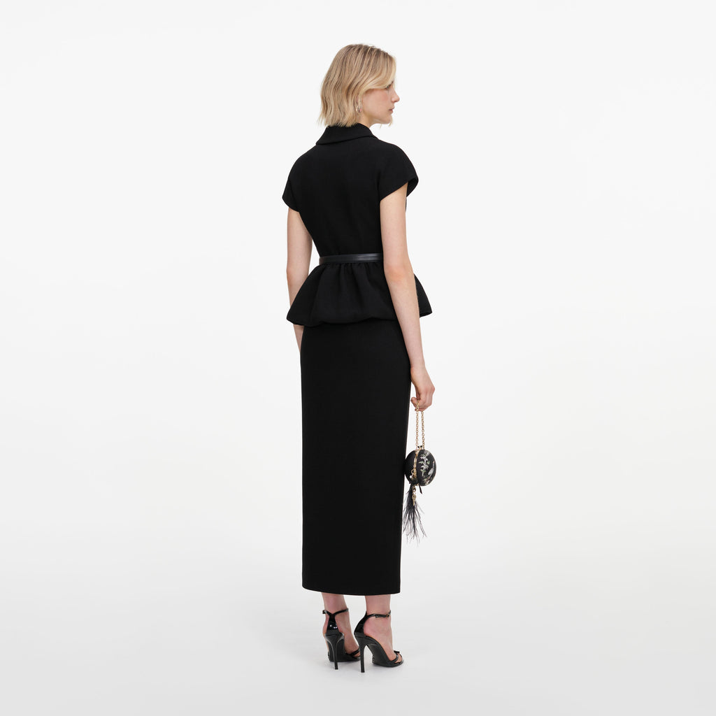 Robe mi-longue en crêpe à basque Noir - Noir