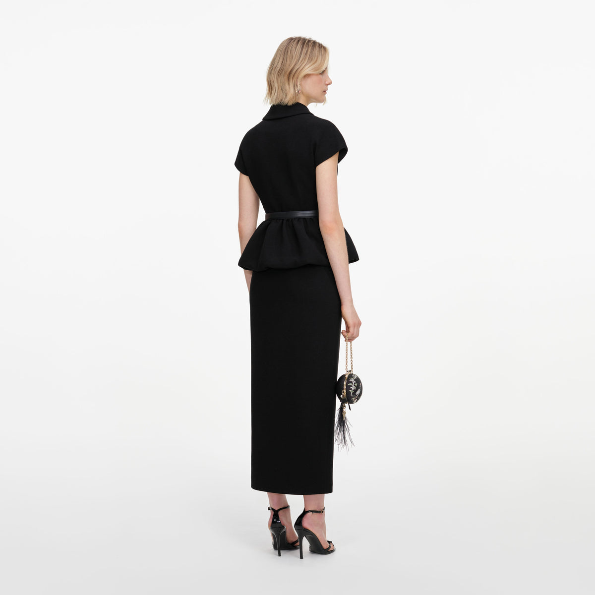 Robe mi-longue en crêpe à basque Noir - Noir