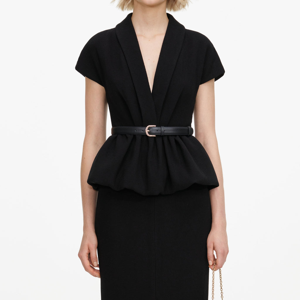 Robe mi-longue en crêpe à basque Noir - Noir