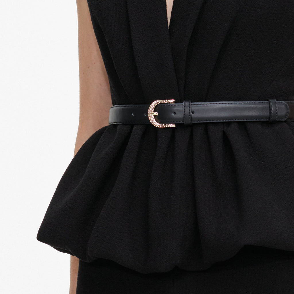 Robe mi-longue en crêpe à basque Noir - Noir