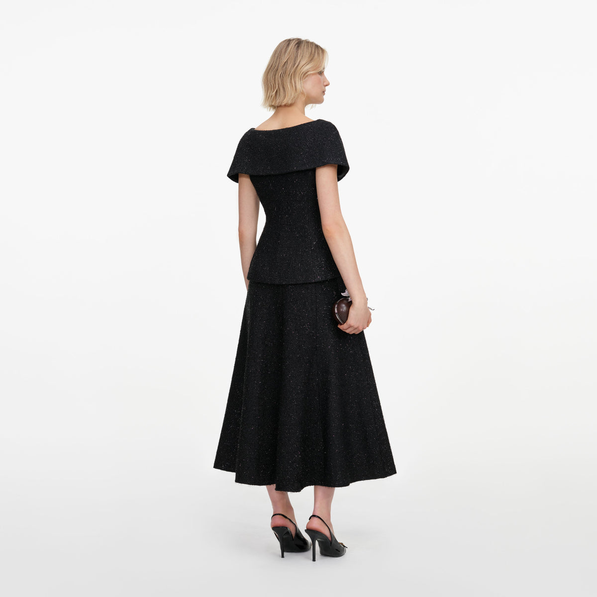 Robe mi-longue en bouclé lamé à broche Noir - Noir