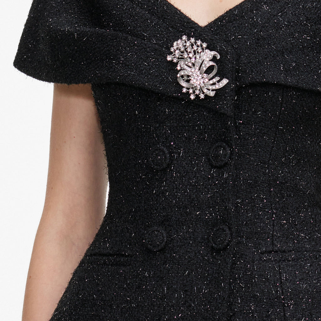 Robe mi-longue en bouclé lamé à broche Noir - Noir