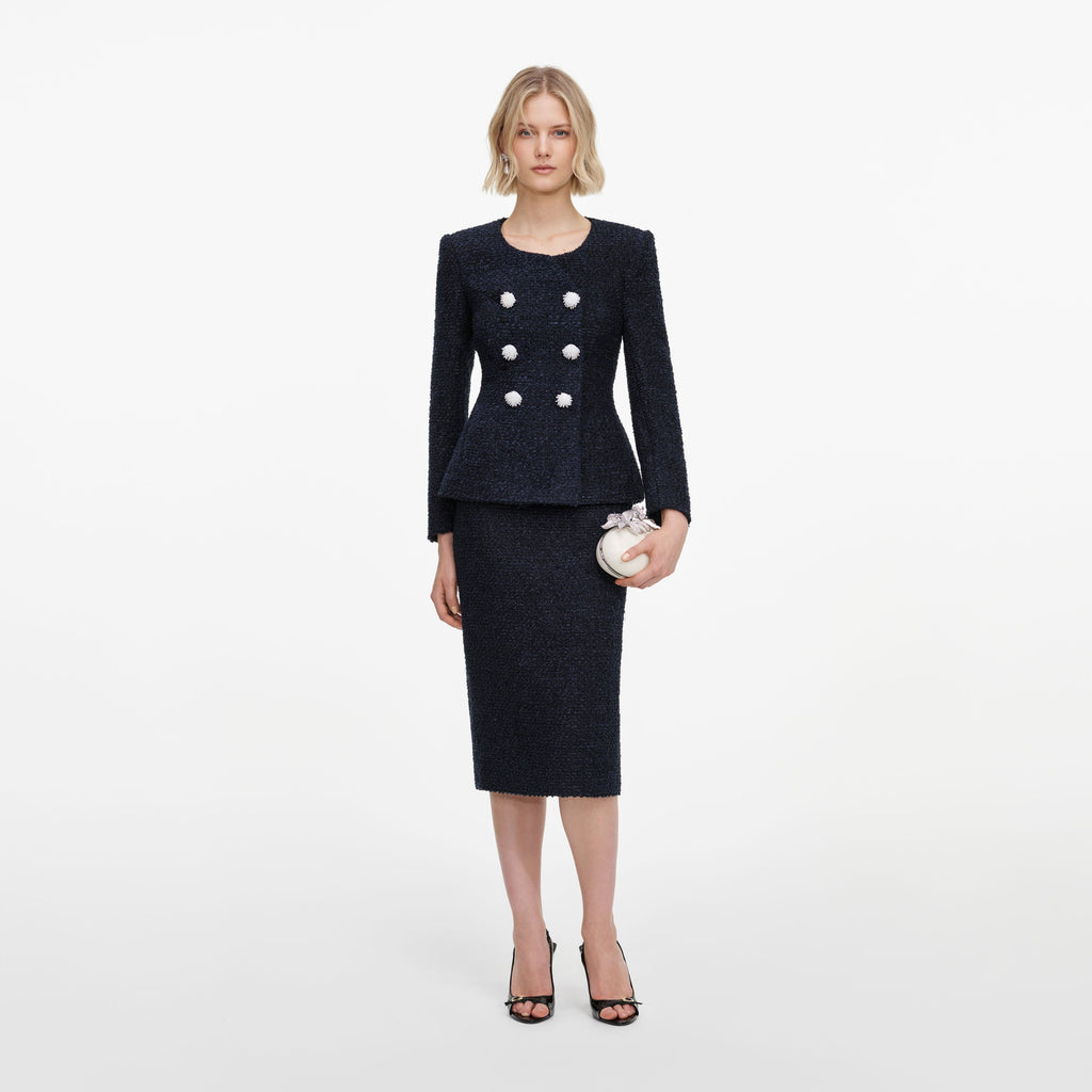 Robe mi-longue en bouclé Bleu marine - Bleu marine