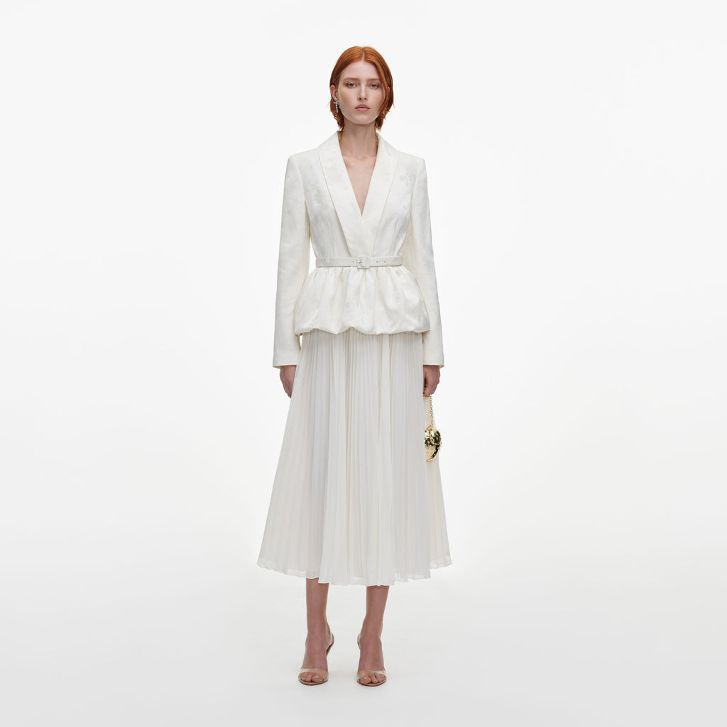 Robe mi-longue en jacquard ajustée Crème - Crème