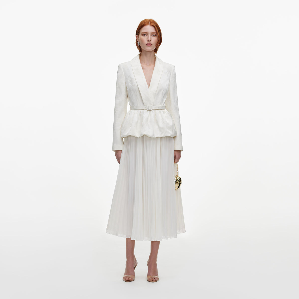 Robe mi-longue en jacquard ajustée Crème - Crème