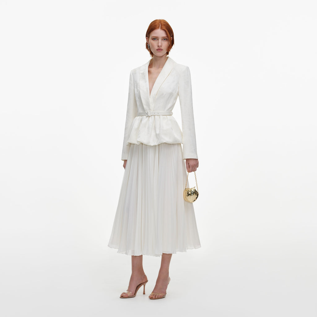 Robe mi-longue en jacquard ajustée Crème - Crème
