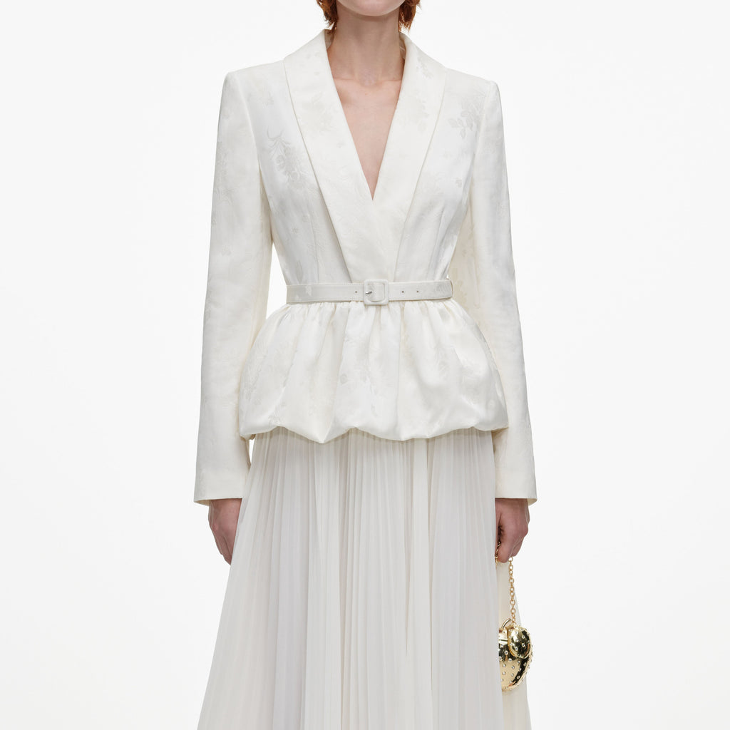 Robe mi-longue en jacquard ajustée Crème - Crème