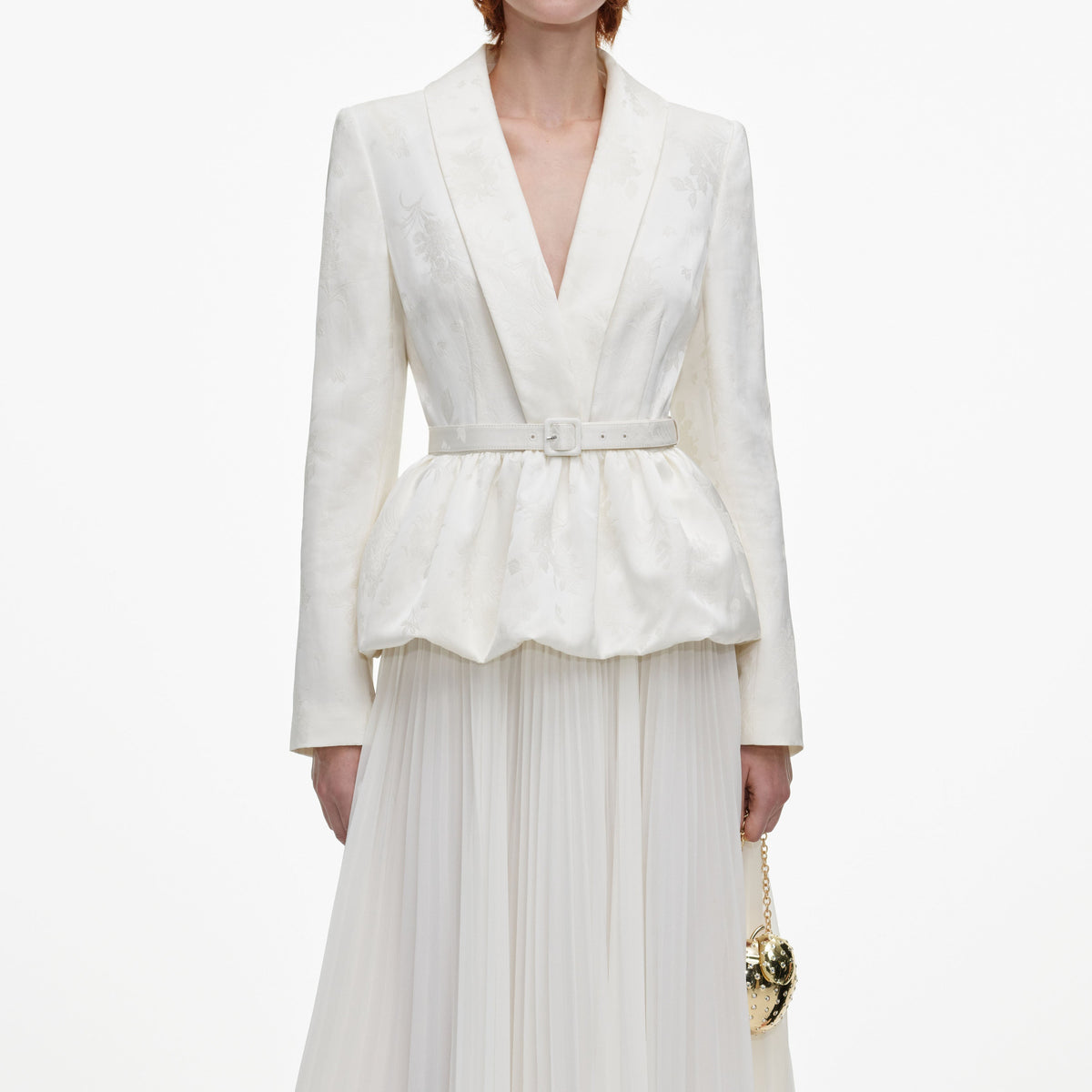Robe mi-longue en jacquard ajustée Crème - Crème