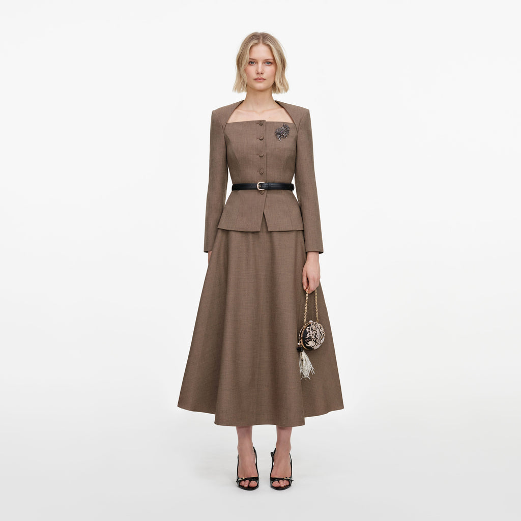 Robe mi-longue en twill ajustée Marron - Marron