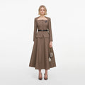 Robe mi-longue en twill ajustée Marron - Marron