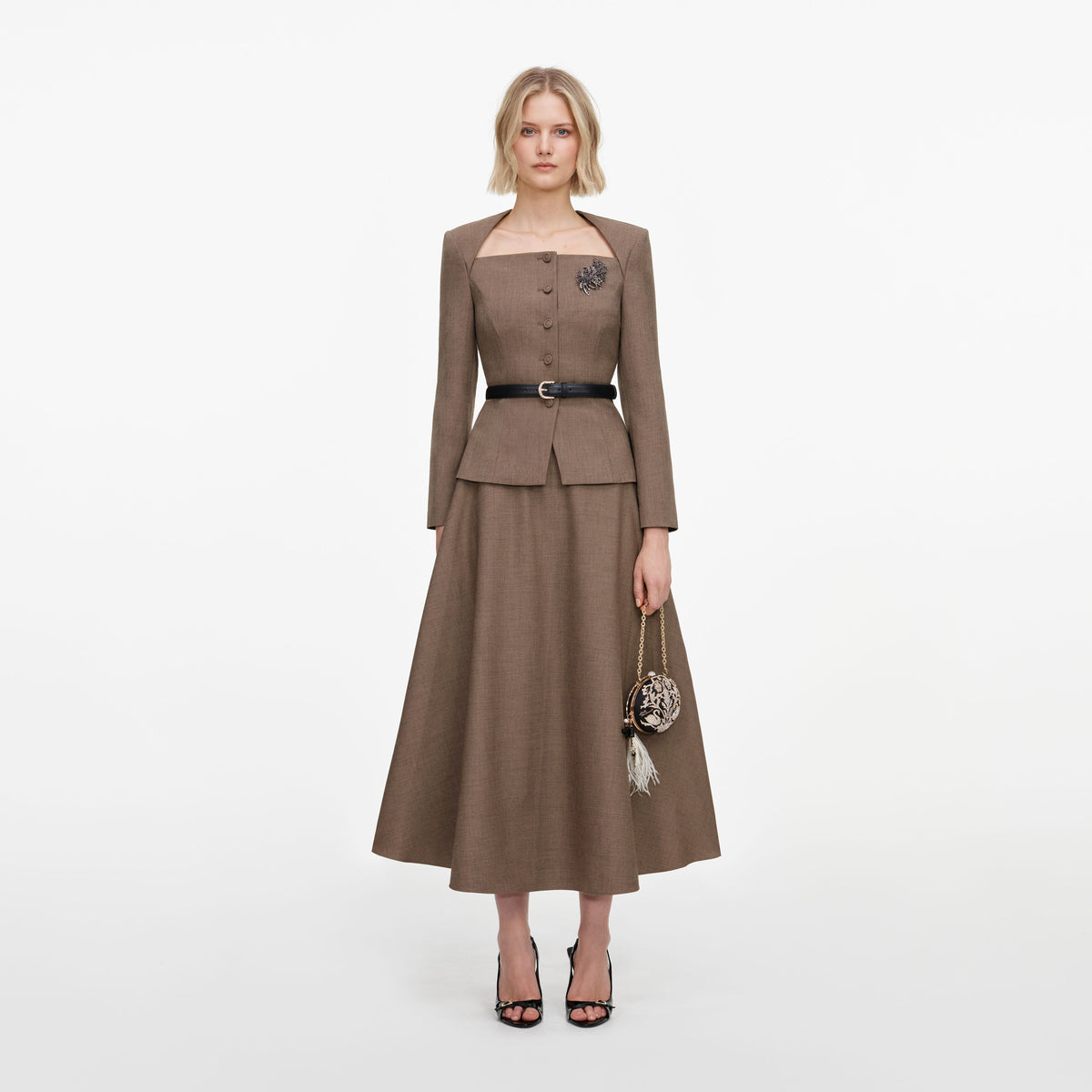 Robe mi-longue en twill ajustée Marron - Marron