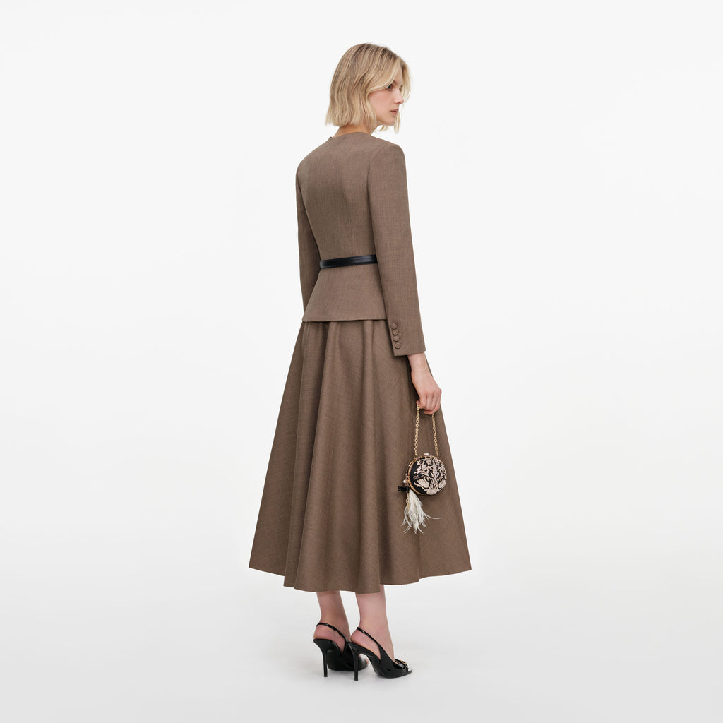 Robe mi-longue en twill ajustée Marron - Marron