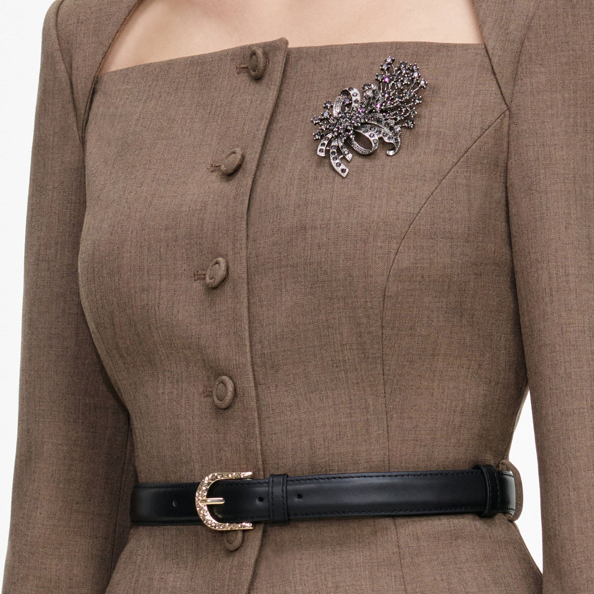 Robe mi-longue en twill ajustée Marron - Marron