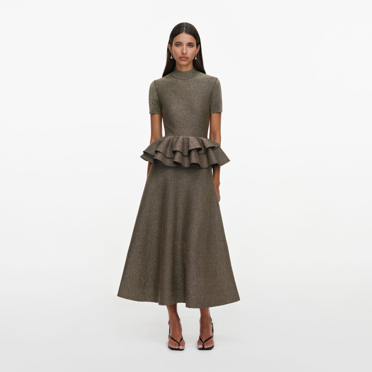 Robe mi-longue en maille à basque Bronze - Bronze