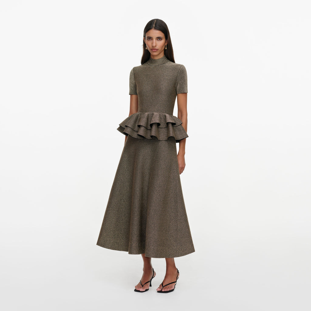 Robe mi-longue en maille à basque Bronze - Bronze