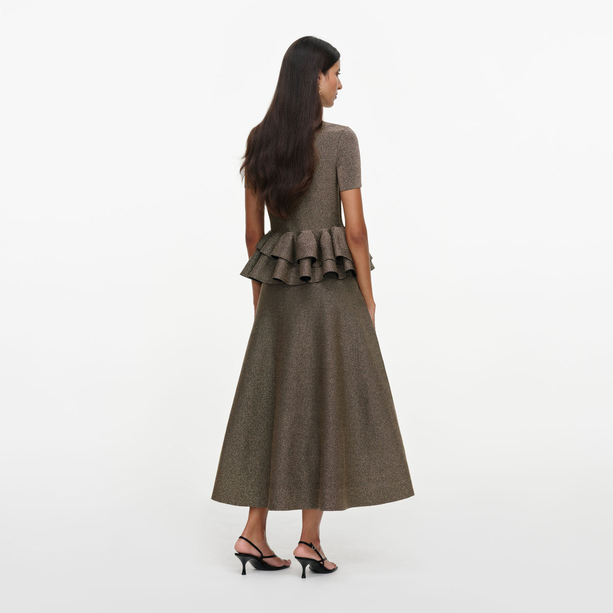 Robe mi-longue en maille à basque Bronze - Bronze