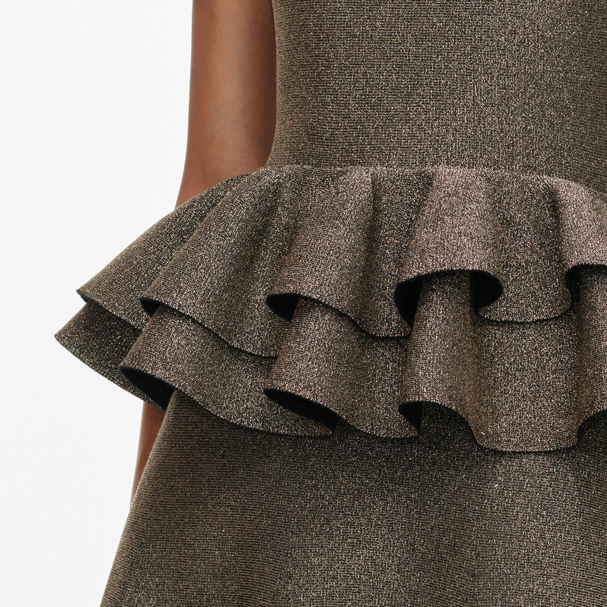 Robe mi-longue en maille à basque Bronze - Bronze