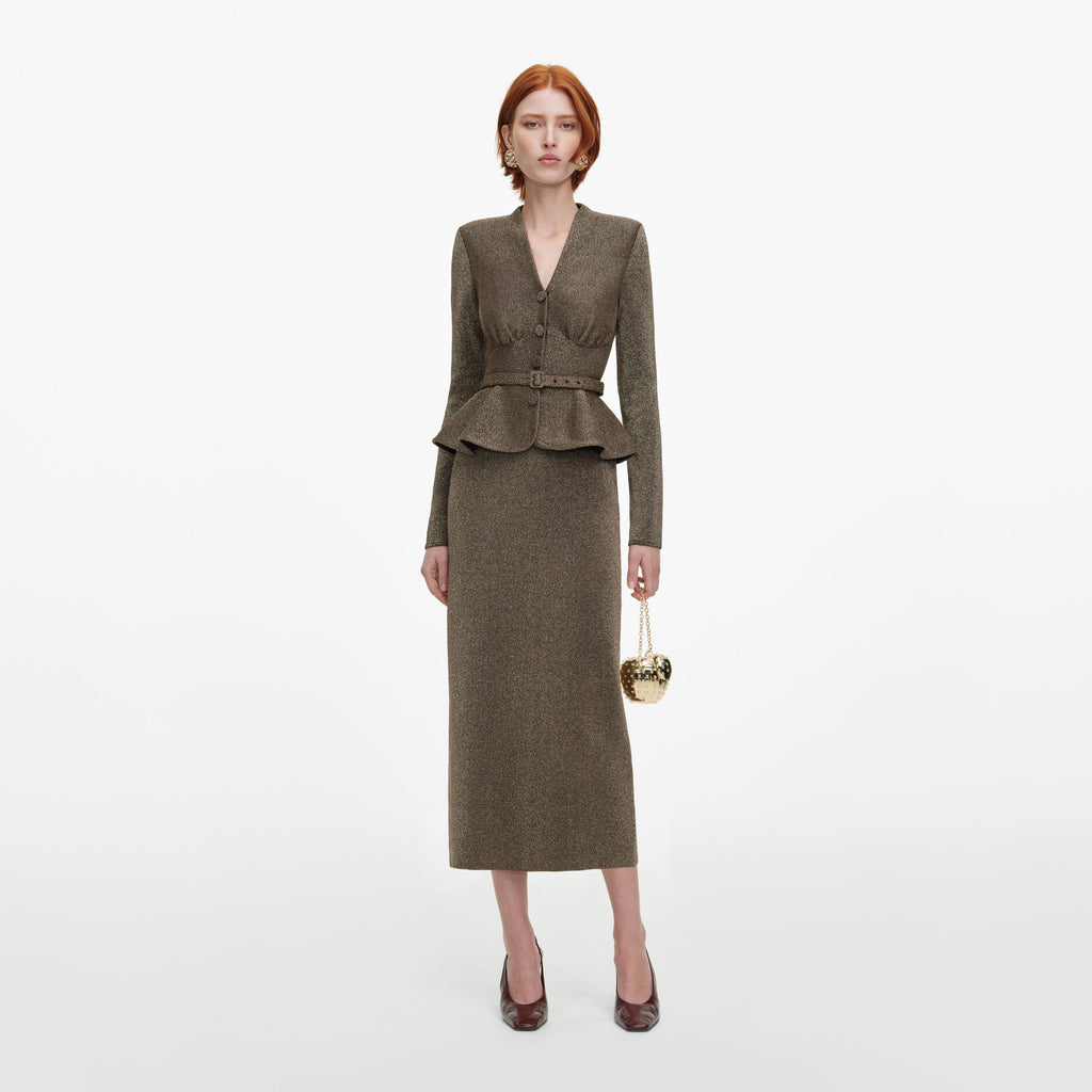 Robe mi-longue en maille ajustée Bronze - Bronze