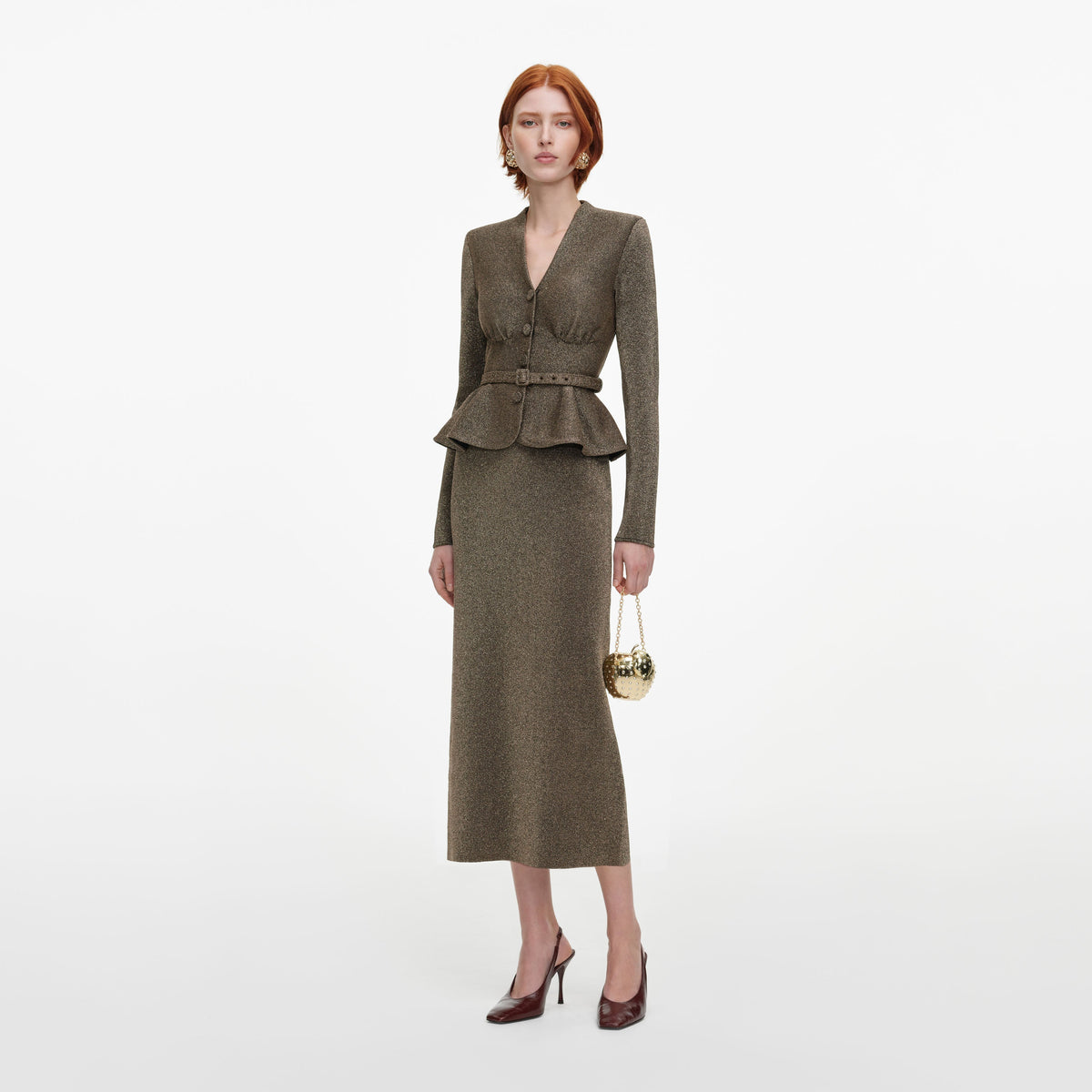 Robe mi-longue en maille ajustée Bronze - Bronze