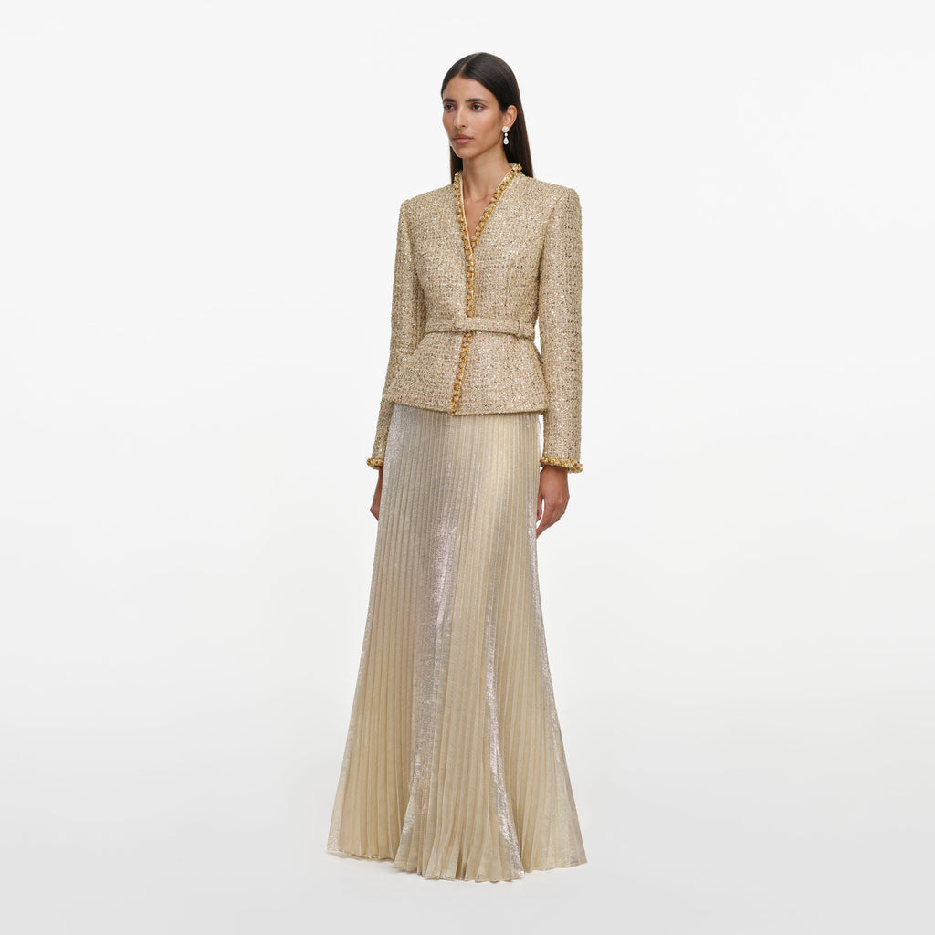 Robe longue plissée en bouclé Doré - Doré