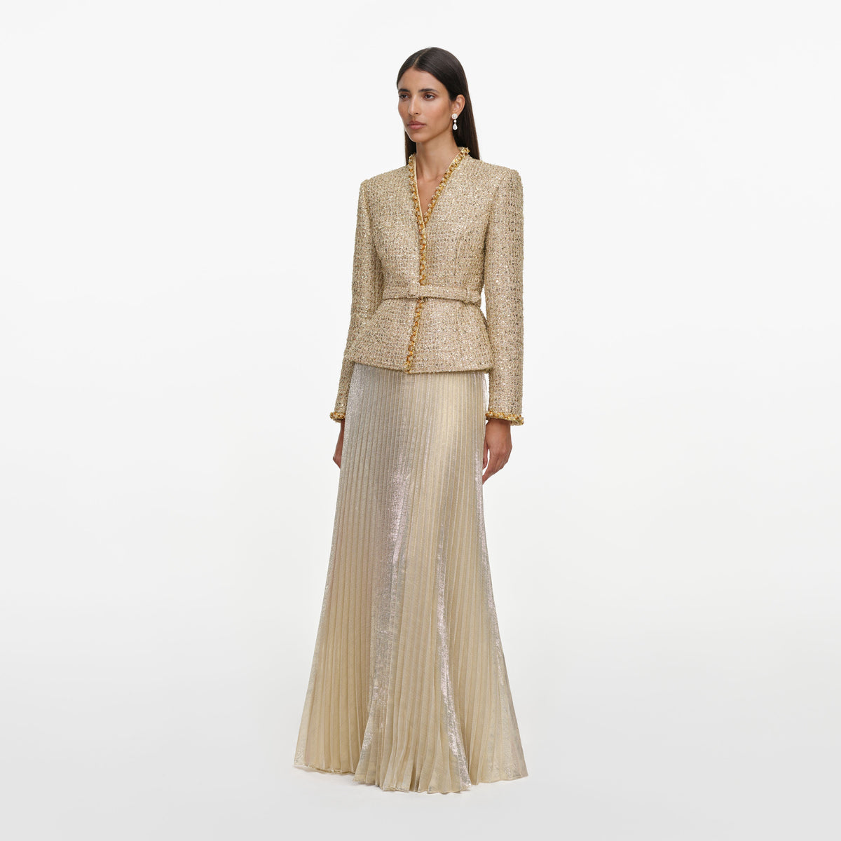 Robe longue plissée en bouclé Doré - Doré