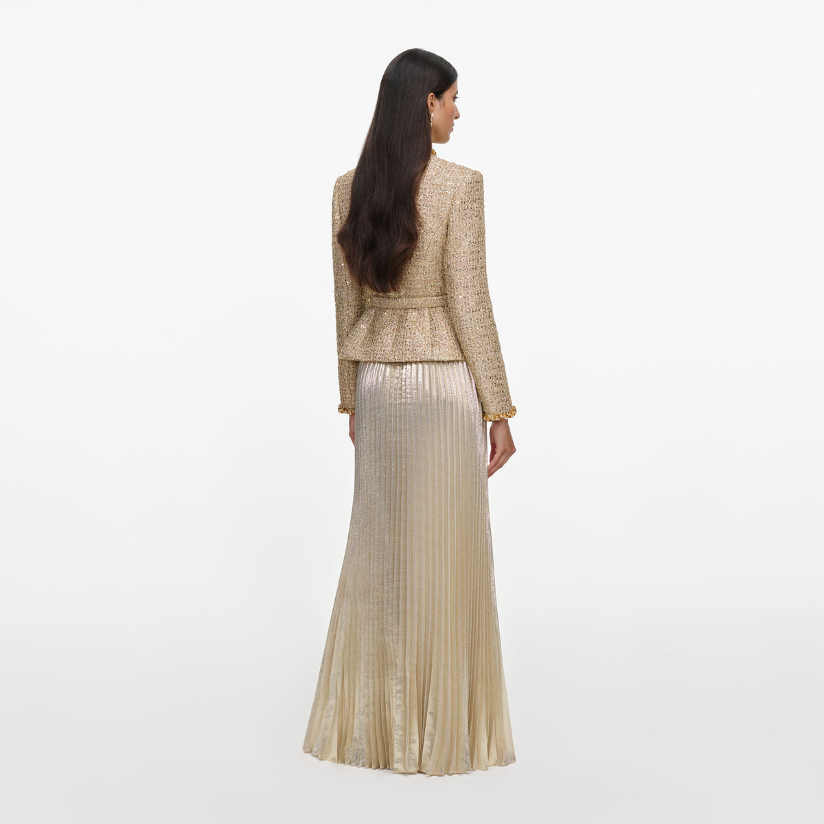 Robe longue plissée en bouclé Doré - Doré