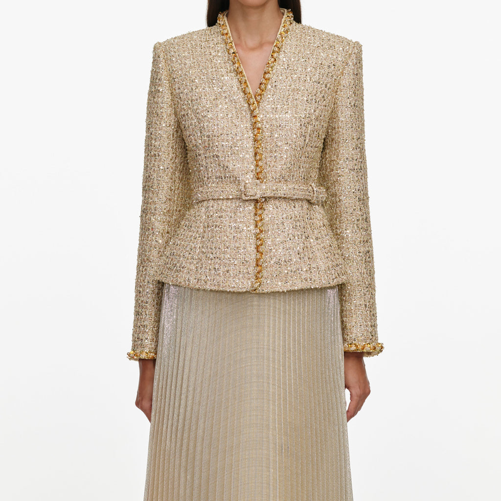 Robe longue plissée en bouclé Doré - Doré