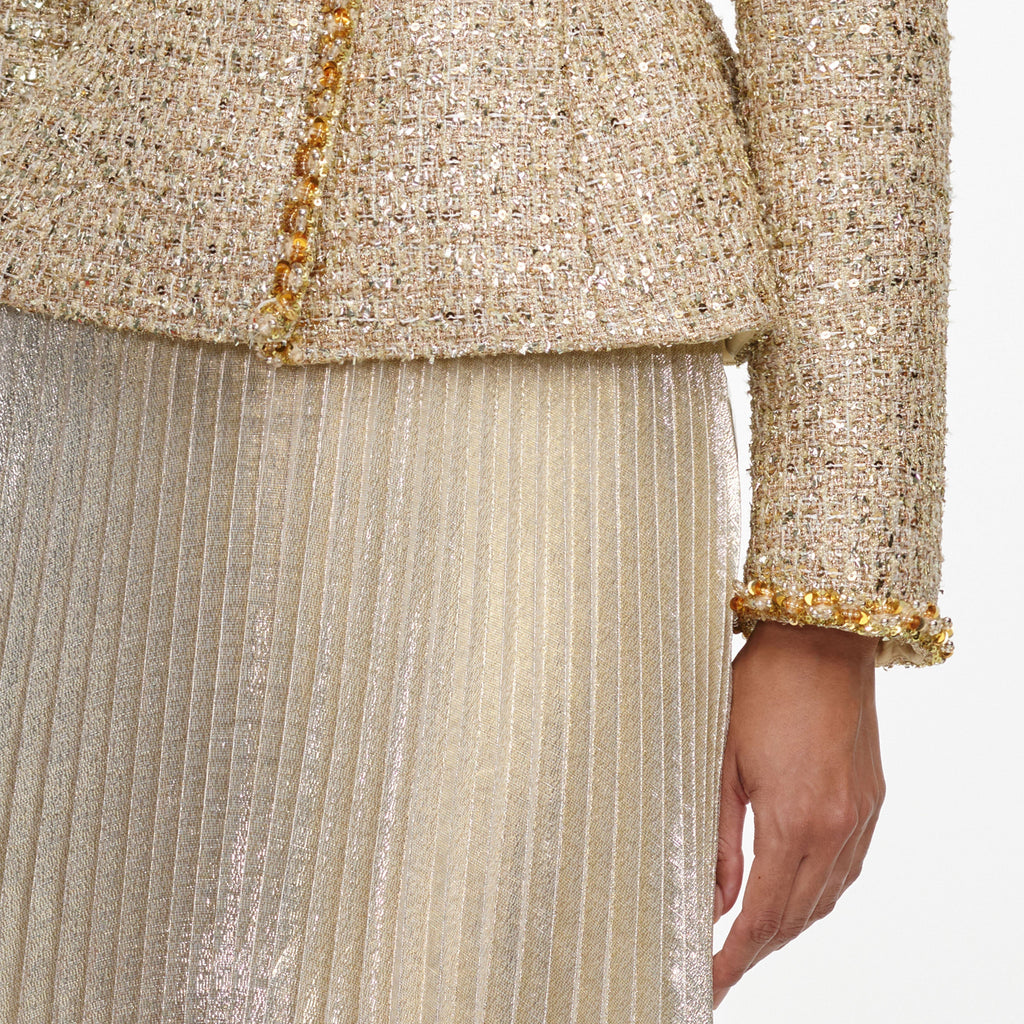 Robe longue plissée en bouclé Doré - Doré