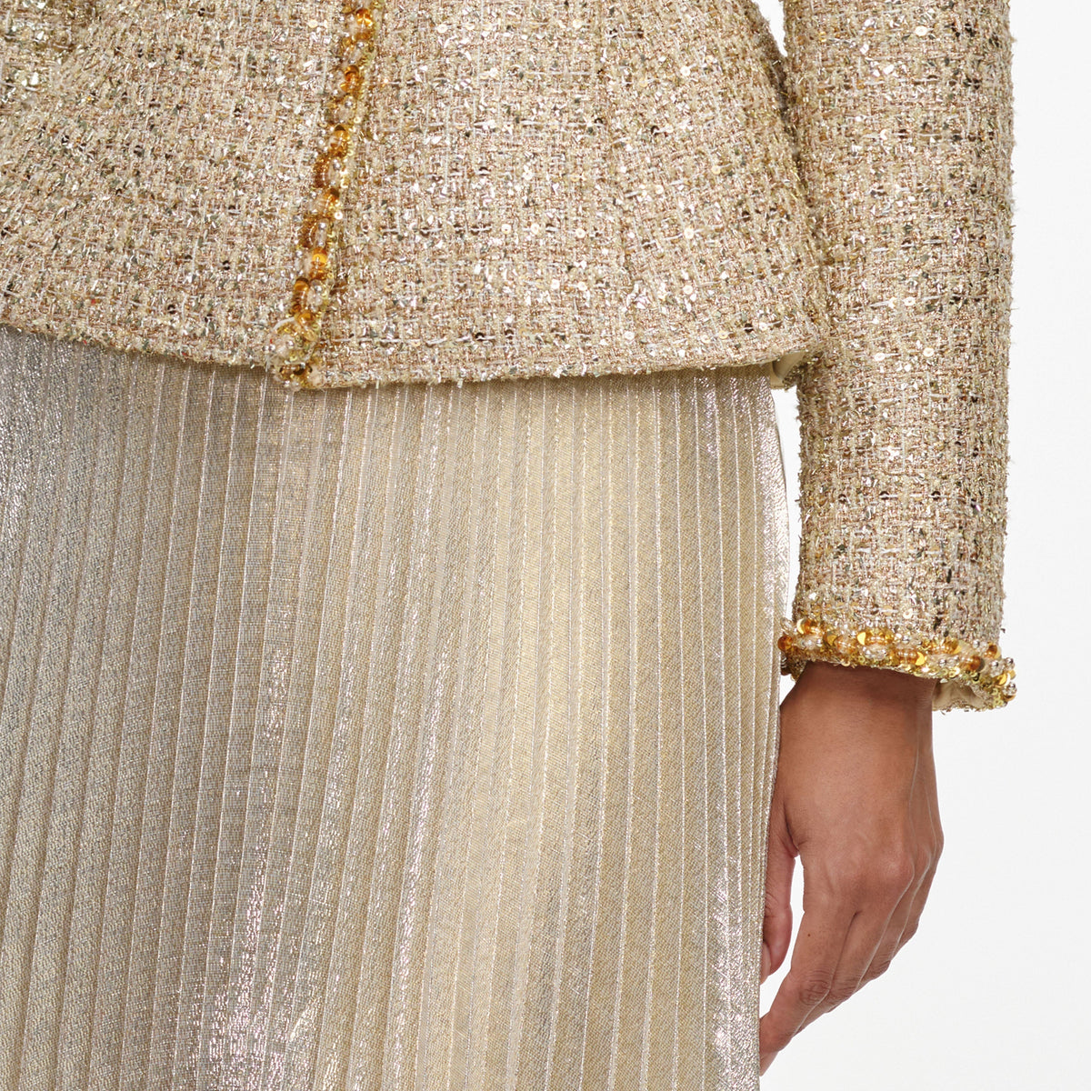 Robe longue plissée en bouclé Doré - Doré