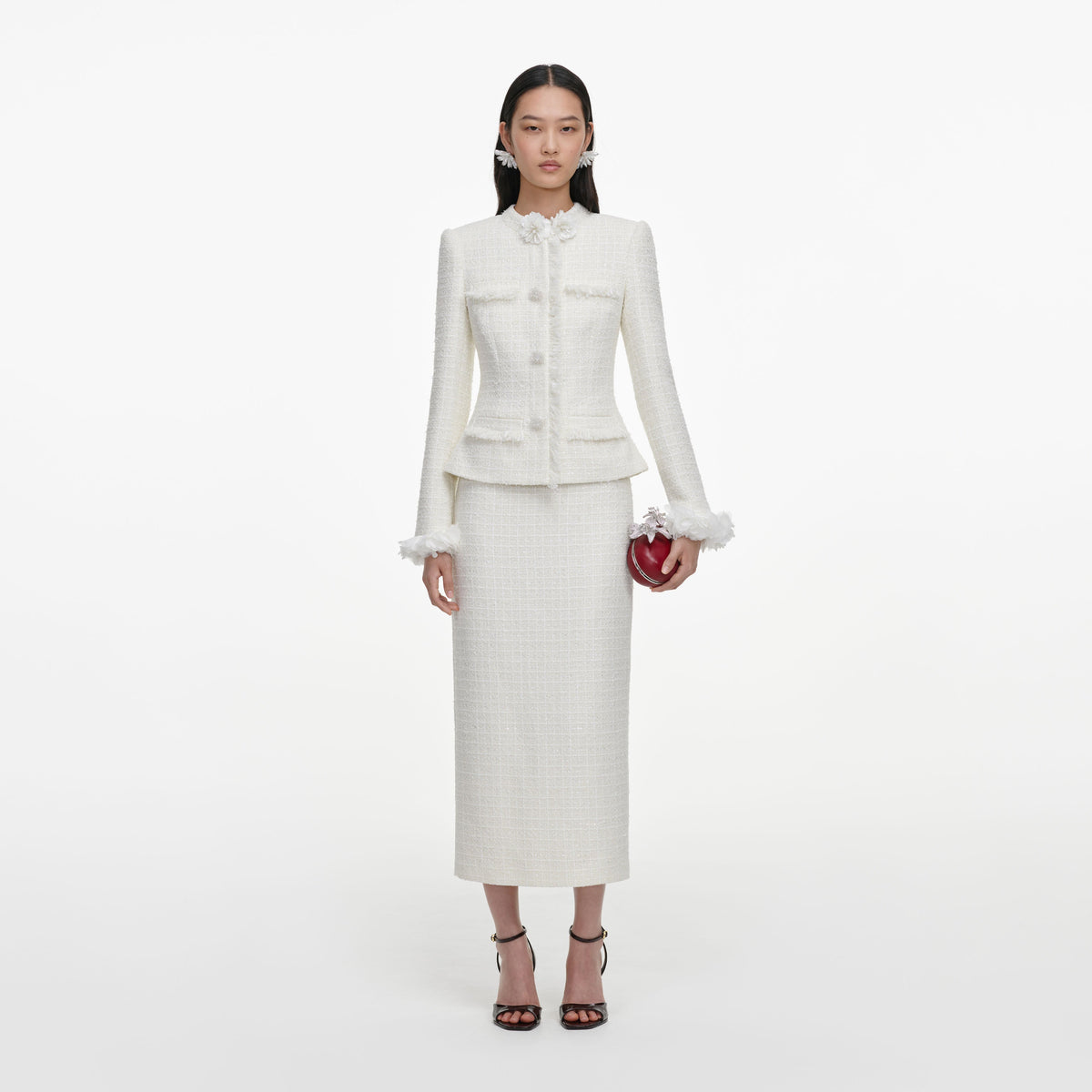 Robe mi-longue en bouclé à fleur Crème - Crème