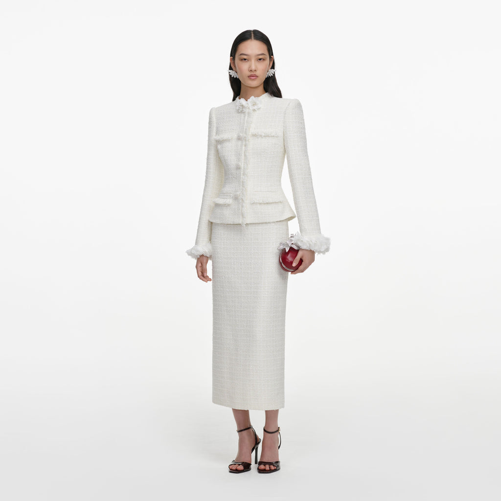 Robe mi-longue en bouclé à fleur Crème - Crème