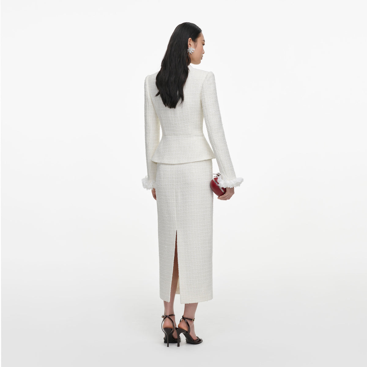 Robe mi-longue en bouclé à fleur Crème - Crème