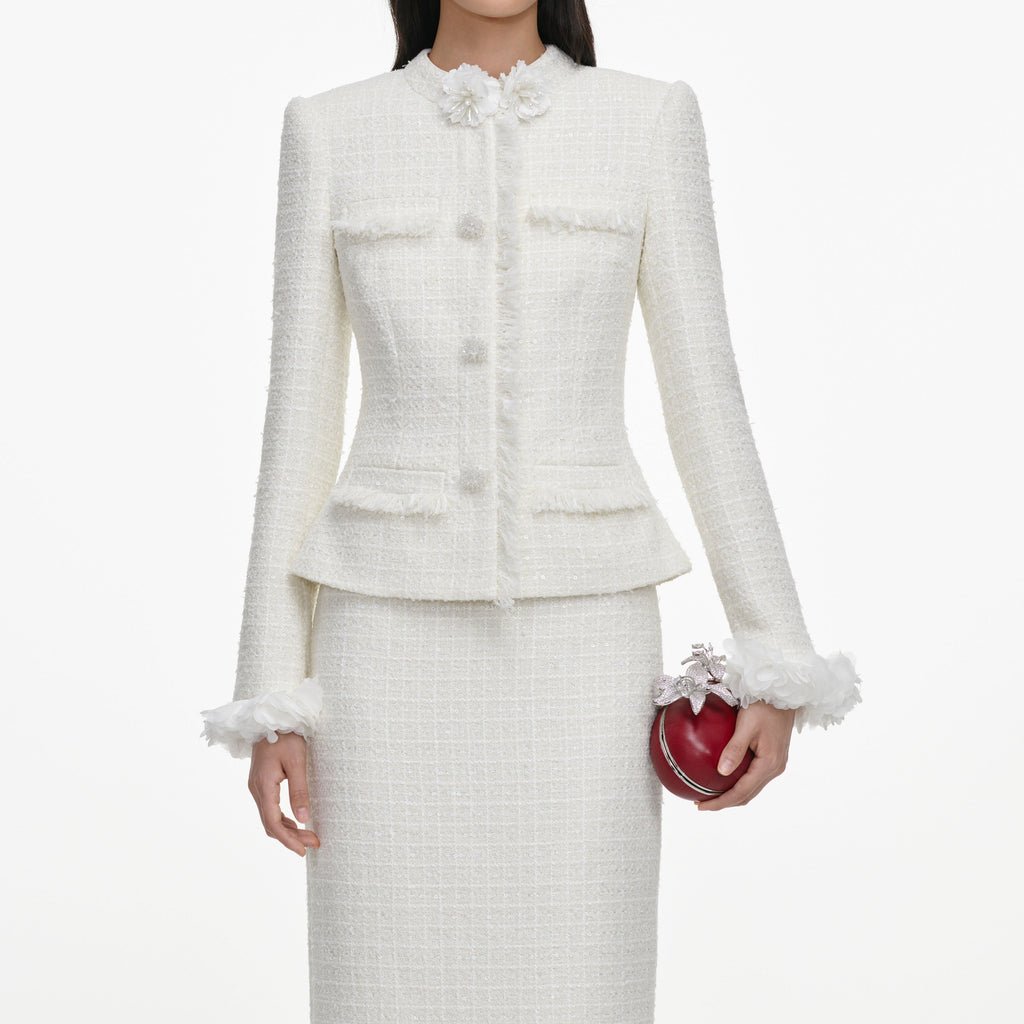 Robe mi-longue en bouclé à fleur Crème - Crème