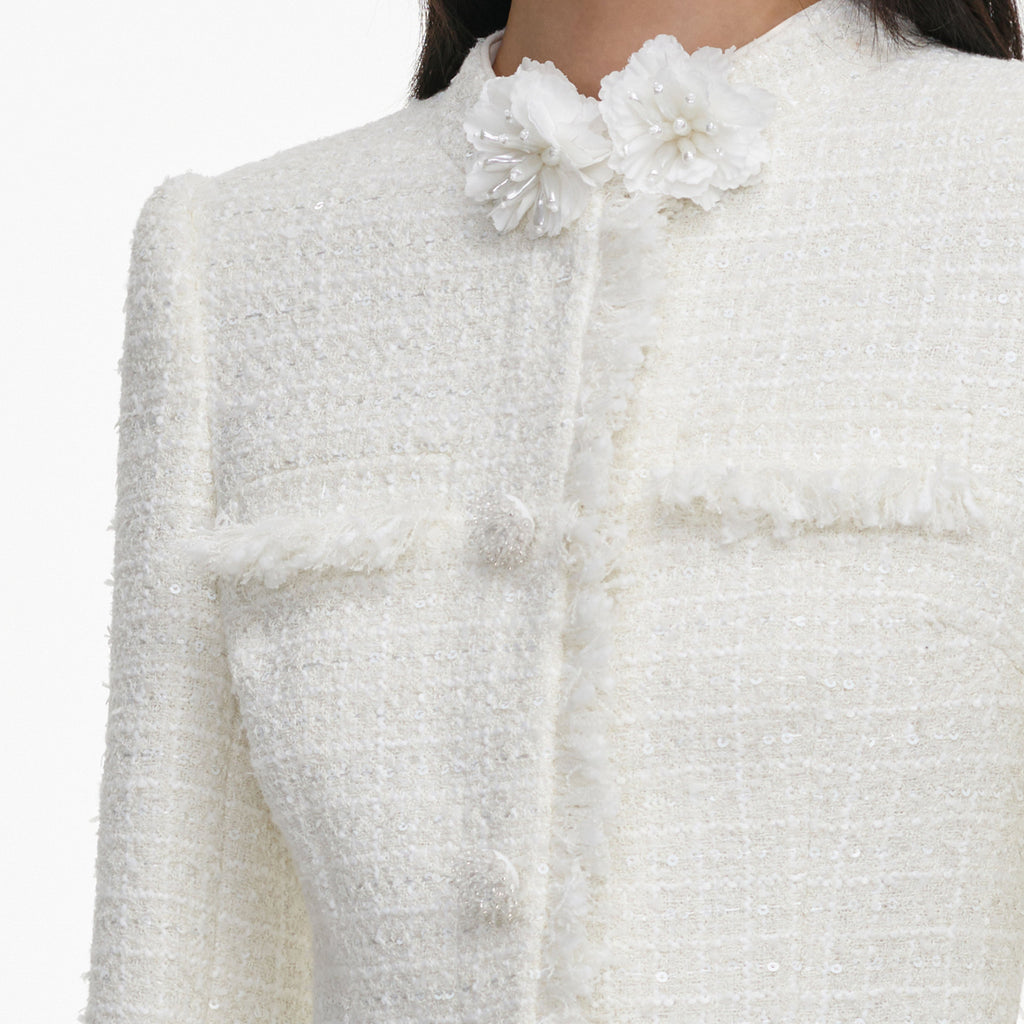 Robe mi-longue en bouclé à fleur Crème - Crème