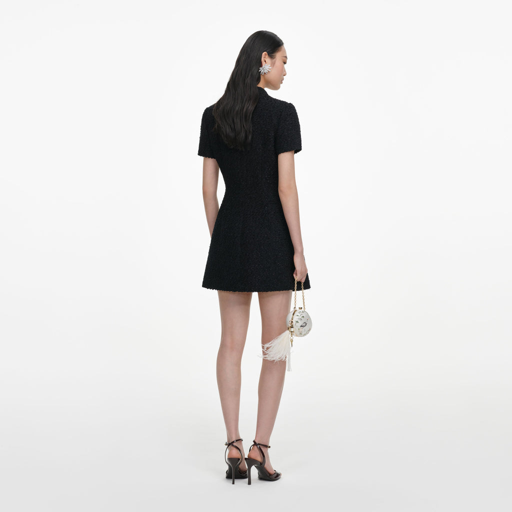 Robe courte en bouclé à fleur Noir - Noir
