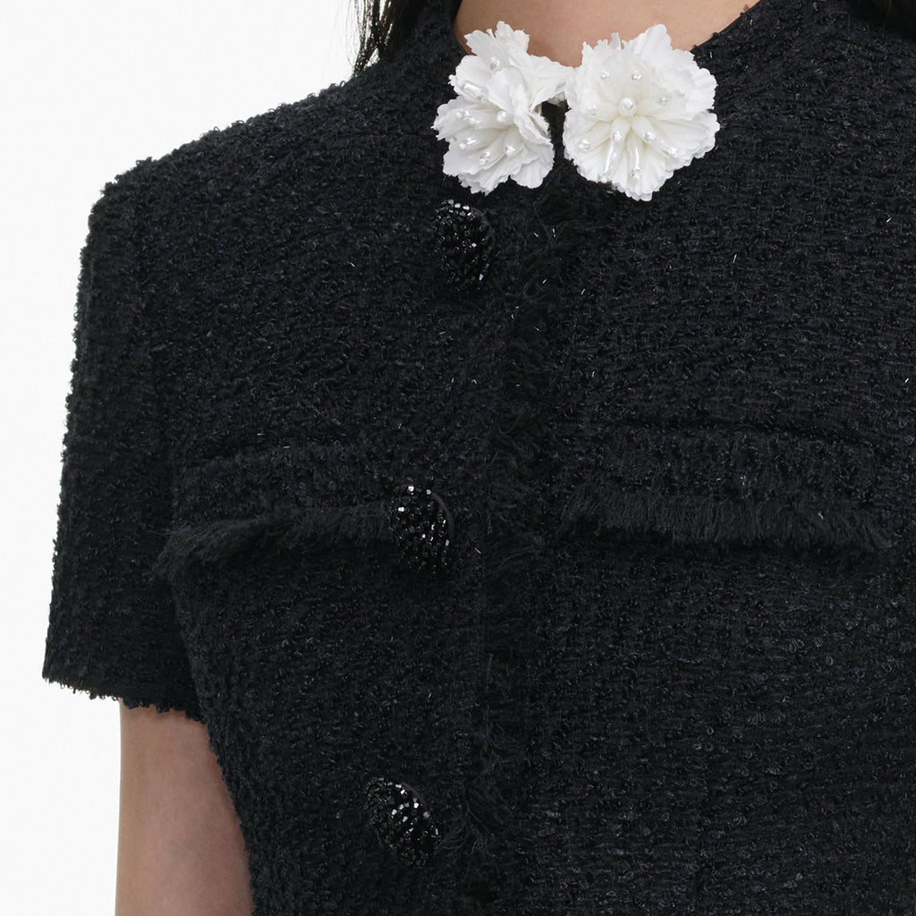 Robe courte en bouclé à fleur Noir - Noir