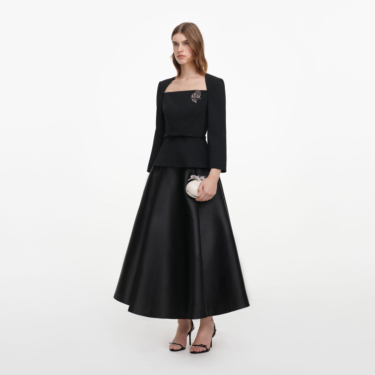 Robe mi-longue en taffetas à broche Noir - Noir