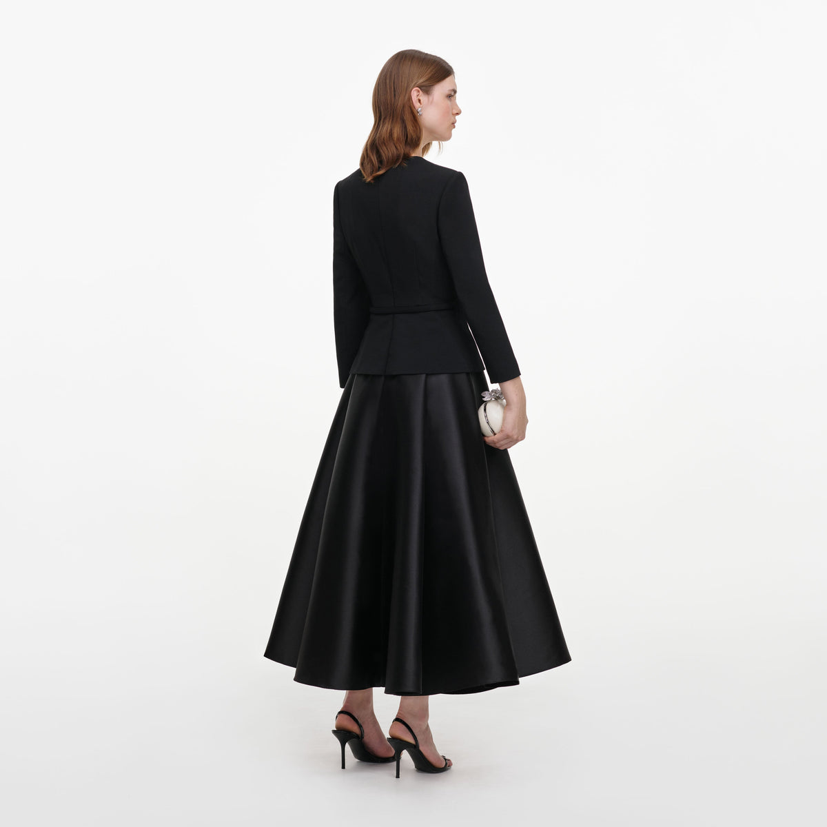 Robe mi-longue en taffetas à broche Noir - Noir