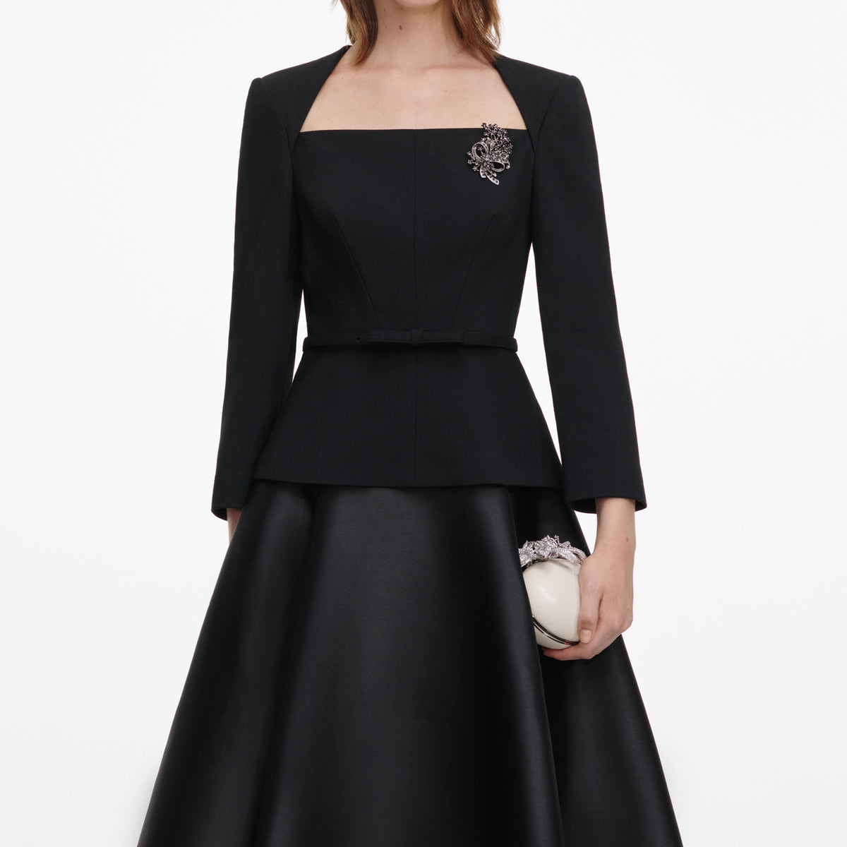 Robe mi-longue en taffetas à broche Noir - Noir