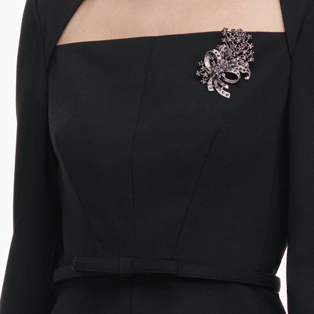 Robe mi-longue en taffetas à broche Noir - Noir