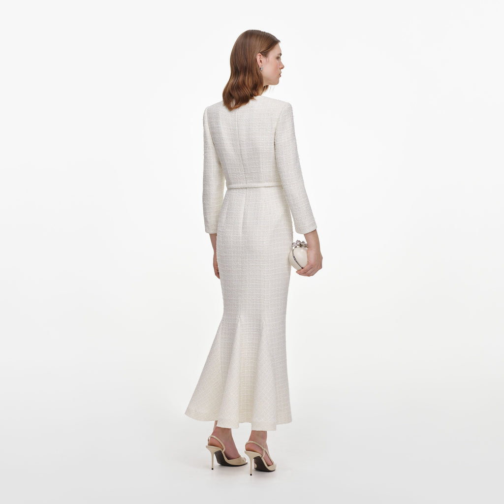 Robe mi-longue en bouclé ajustée à broche Crème - Crème